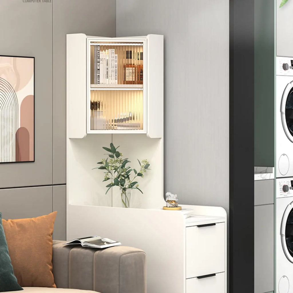 Armoire de rangement d'angle moderne en bois kaki avec éclairage intégré