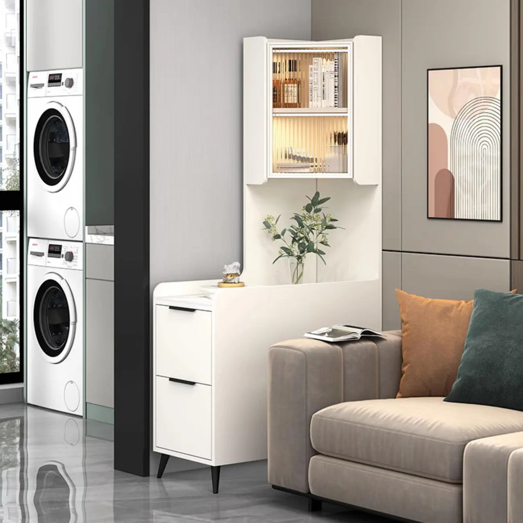 Armoire de rangement d'angle moderne en bois kaki avec éclairage intégré