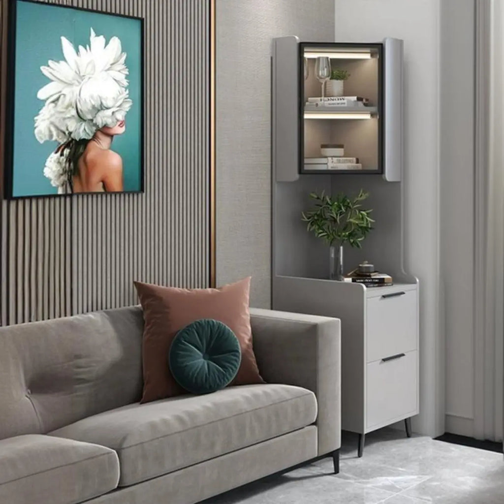 Armoire de rangement d'angle moderne en bois kaki avec éclairage intégré