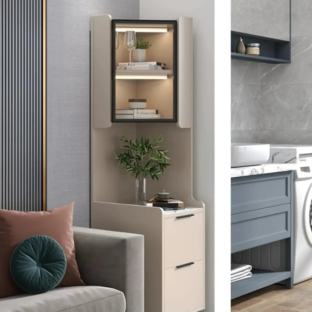 Armoire de rangement d'angle moderne en bois kaki avec éclairage intégré