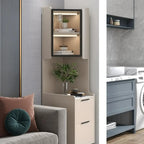 Armoire de rangement d'angle moderne en bois kaki avec éclairage intégré