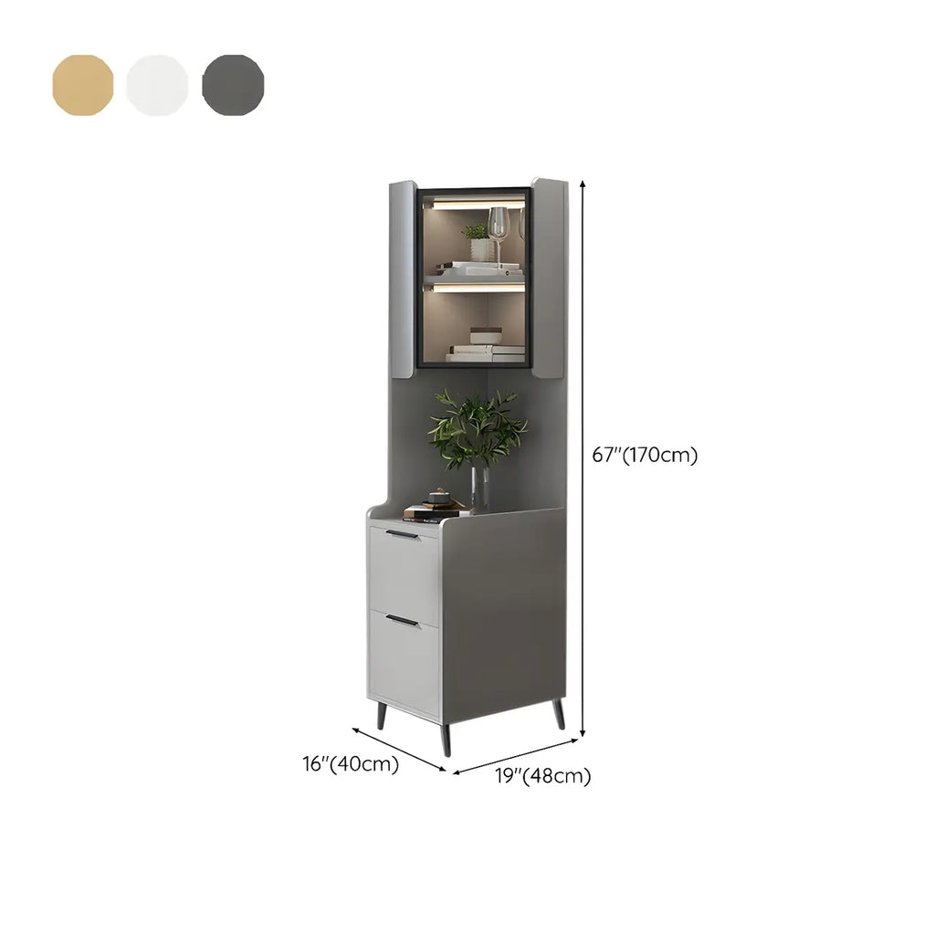 Armoire de rangement d'angle moderne en bois kaki avec éclairage intégré
