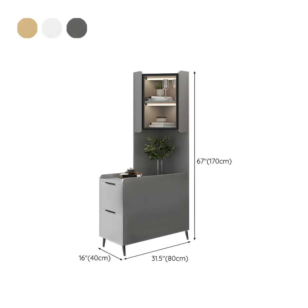 Armoire de rangement d'angle moderne en bois kaki avec éclairage intégré