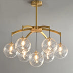 Lustre sphérique en verre doré et cristal, design moderne et élégant