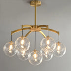 Lustre sphérique en verre doré et cristal, design moderne et élégant