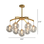 Lustre sphérique en verre doré et cristal, design moderne et élégant