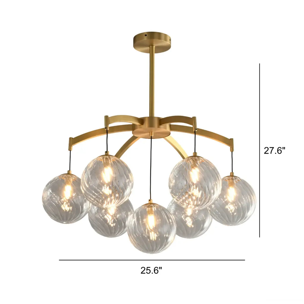 Lustre sphérique en verre doré et cristal, design moderne et élégant