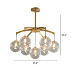 Lustre sphérique en verre doré et cristal, design moderne et élégant