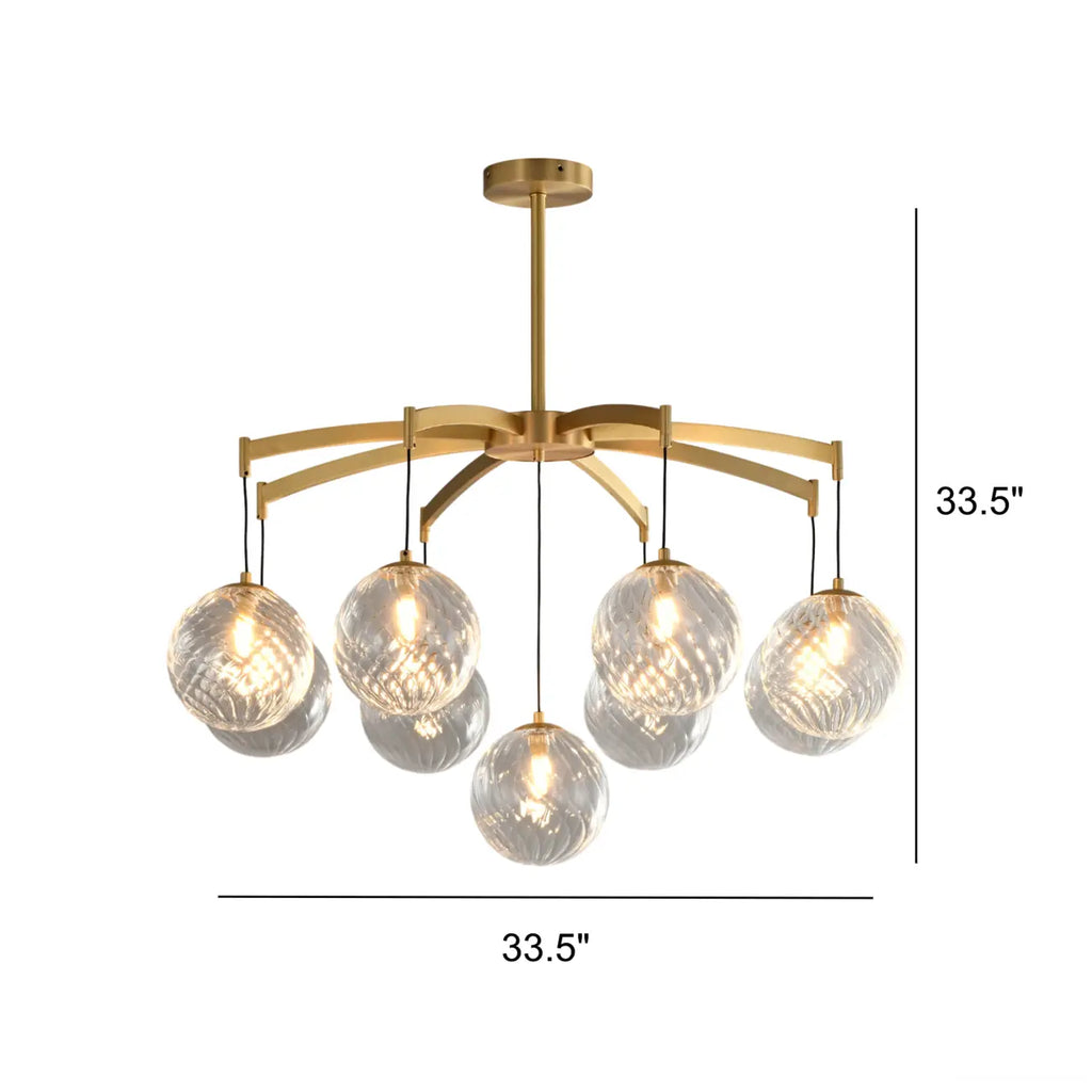 Lustre sphérique en verre doré et cristal, design moderne et élégant