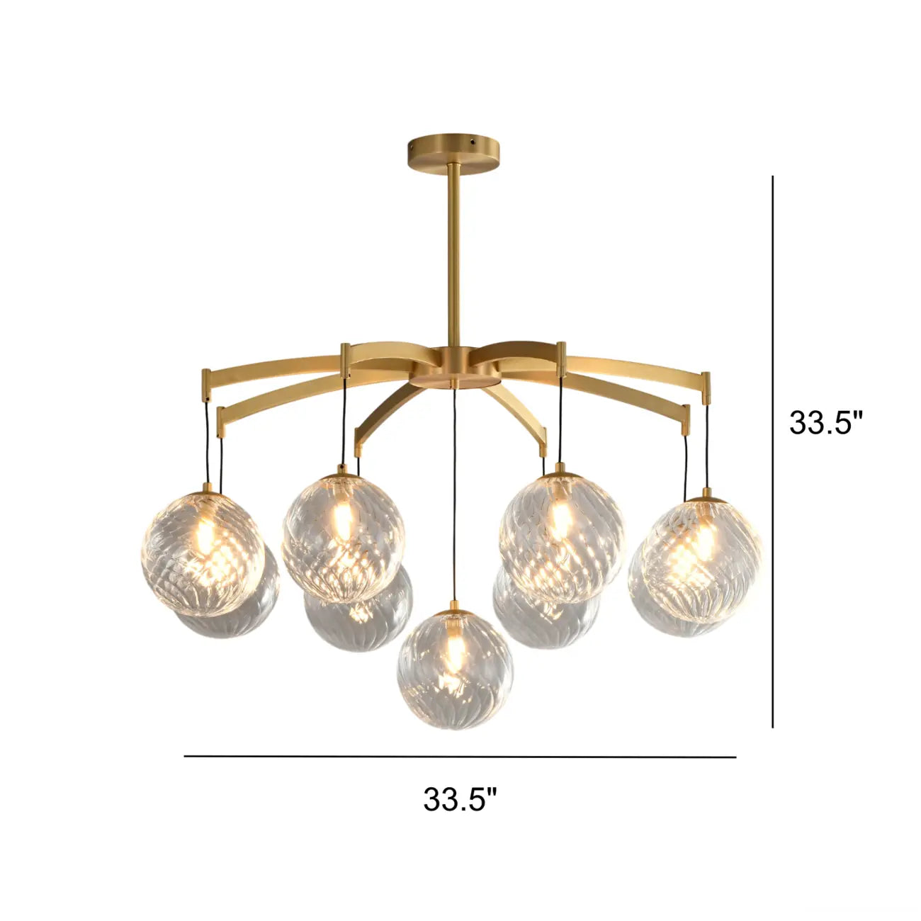 Lustre sphérique en verre doré et cristal, design moderne et élégant