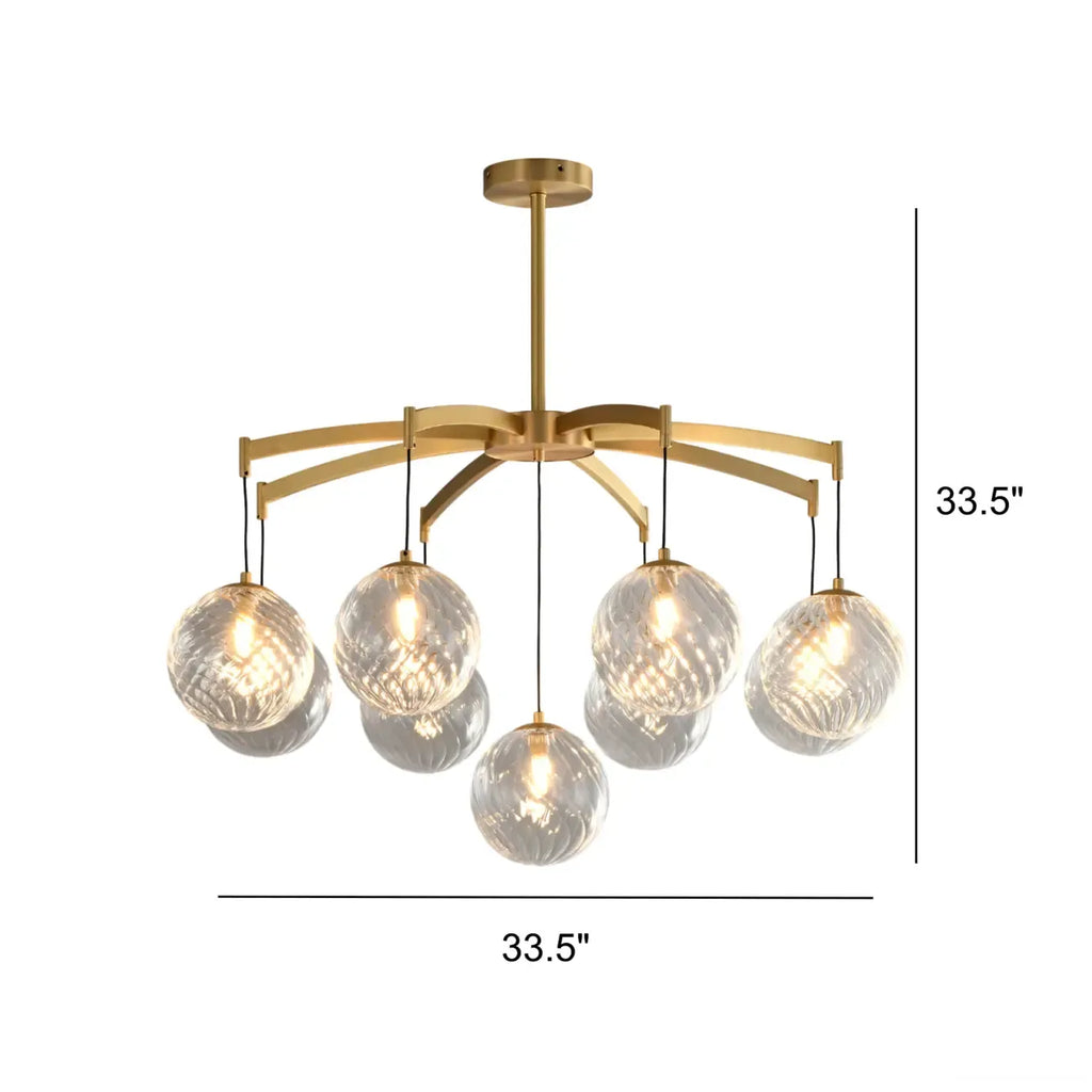 Lustre sphérique en verre doré et cristal, design moderne et élégant