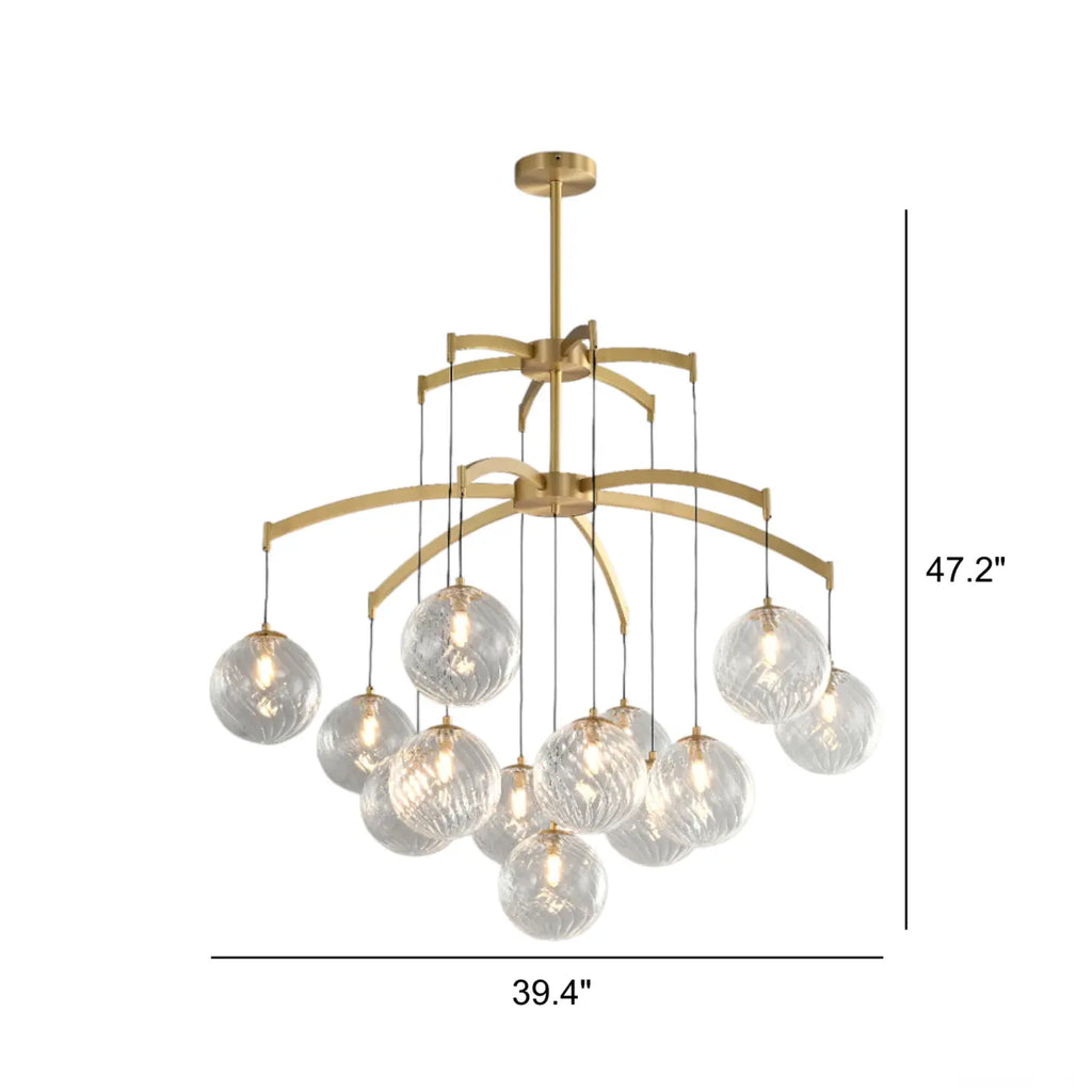 Lustre sphérique en verre doré et cristal, design moderne et élégant