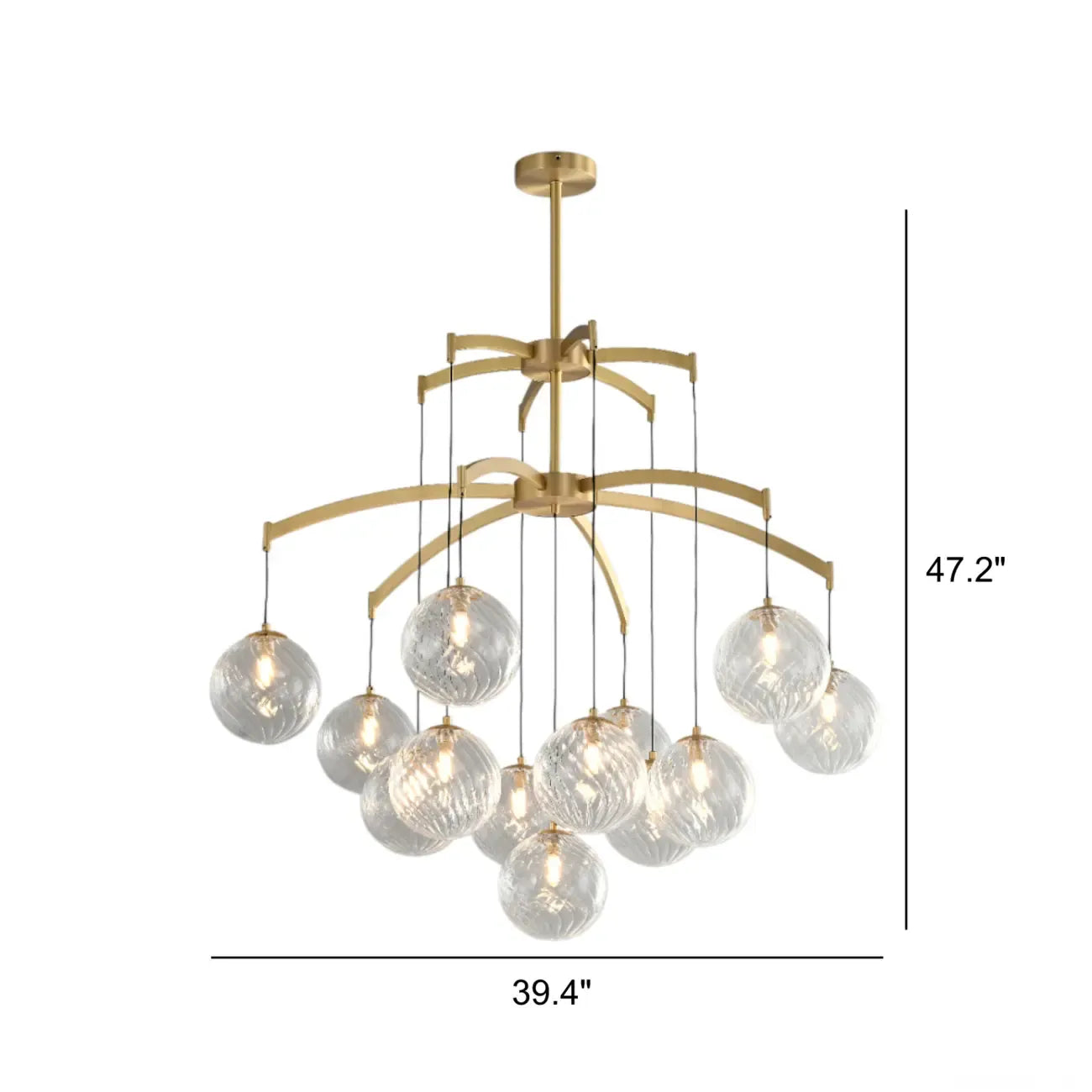Lustre sphérique en verre doré et cristal, design moderne et élégant