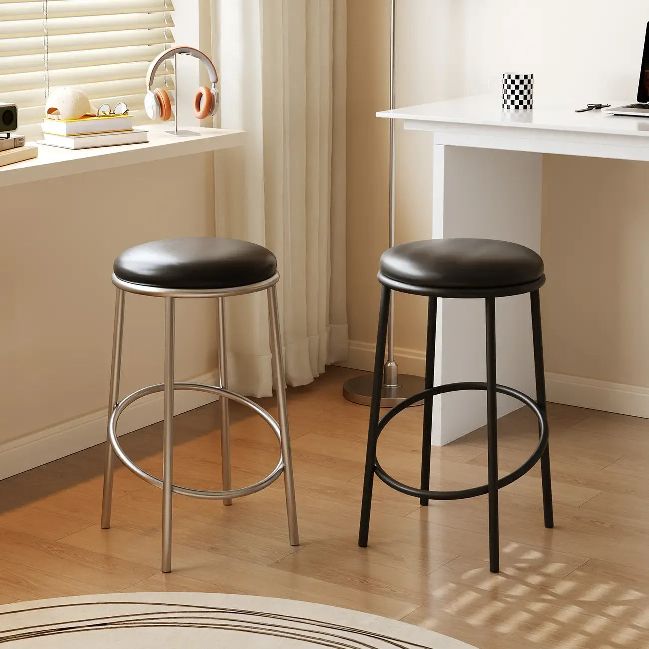 Tabourets de bar modernes empilables en cuir, hauteur comptoir, sans dossier