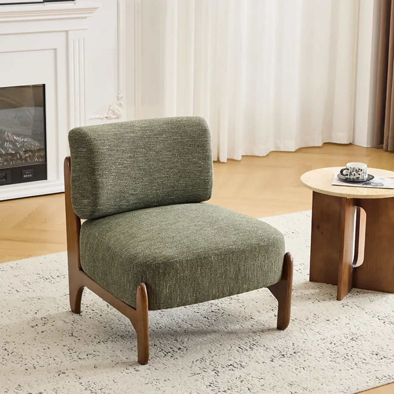 Fauteuil lounge vert en chenille, fauteuil d'appoint pour salon