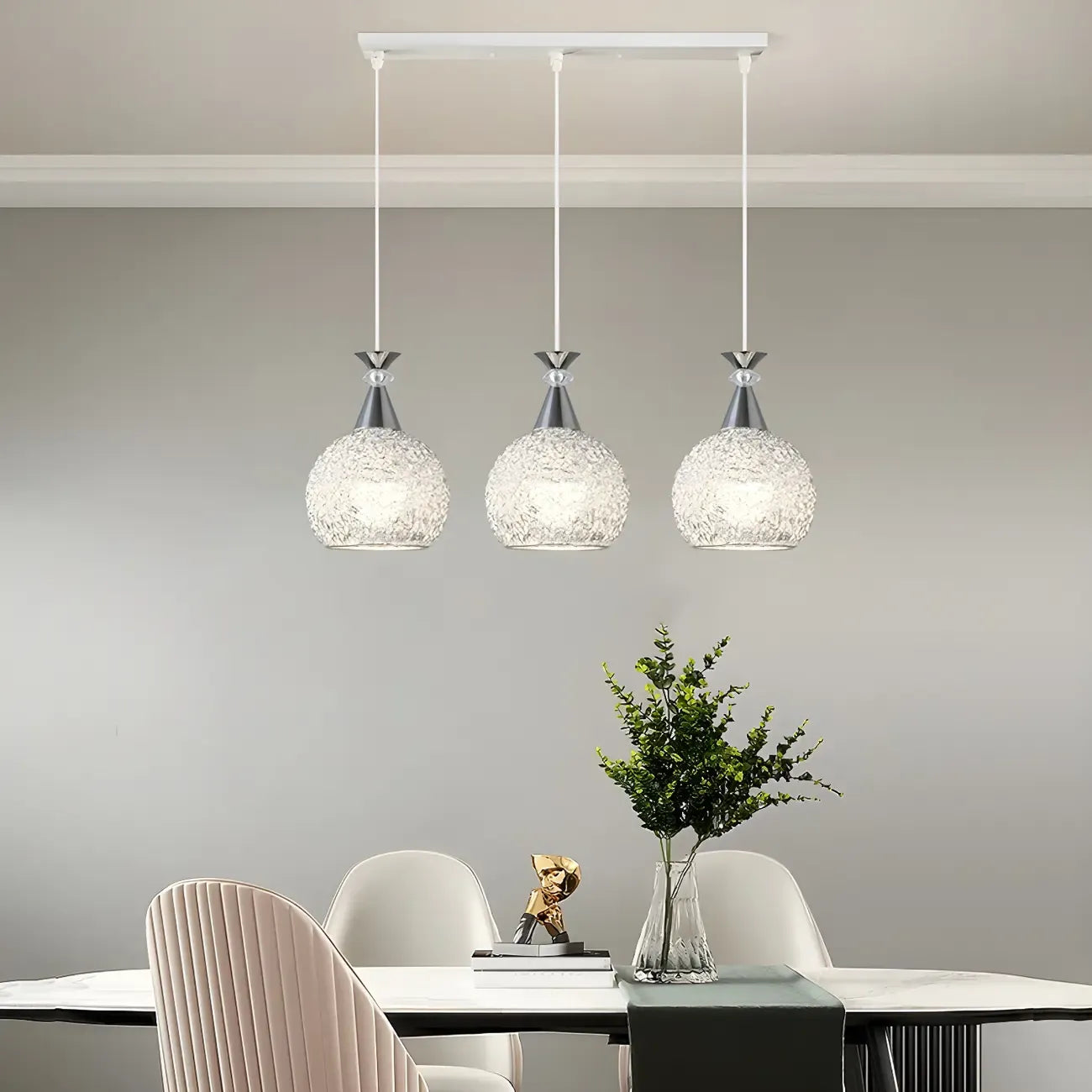 Suspension moderne en aluminium argenté avec dôme pour îlot de cuisine