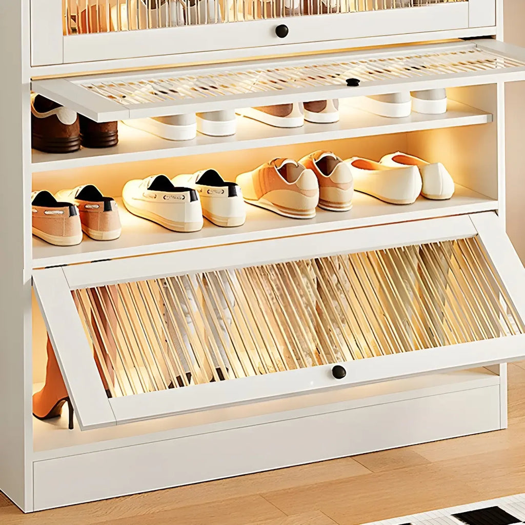 Meuble à chaussures en bois blanc avec portes vitrées pour couloir