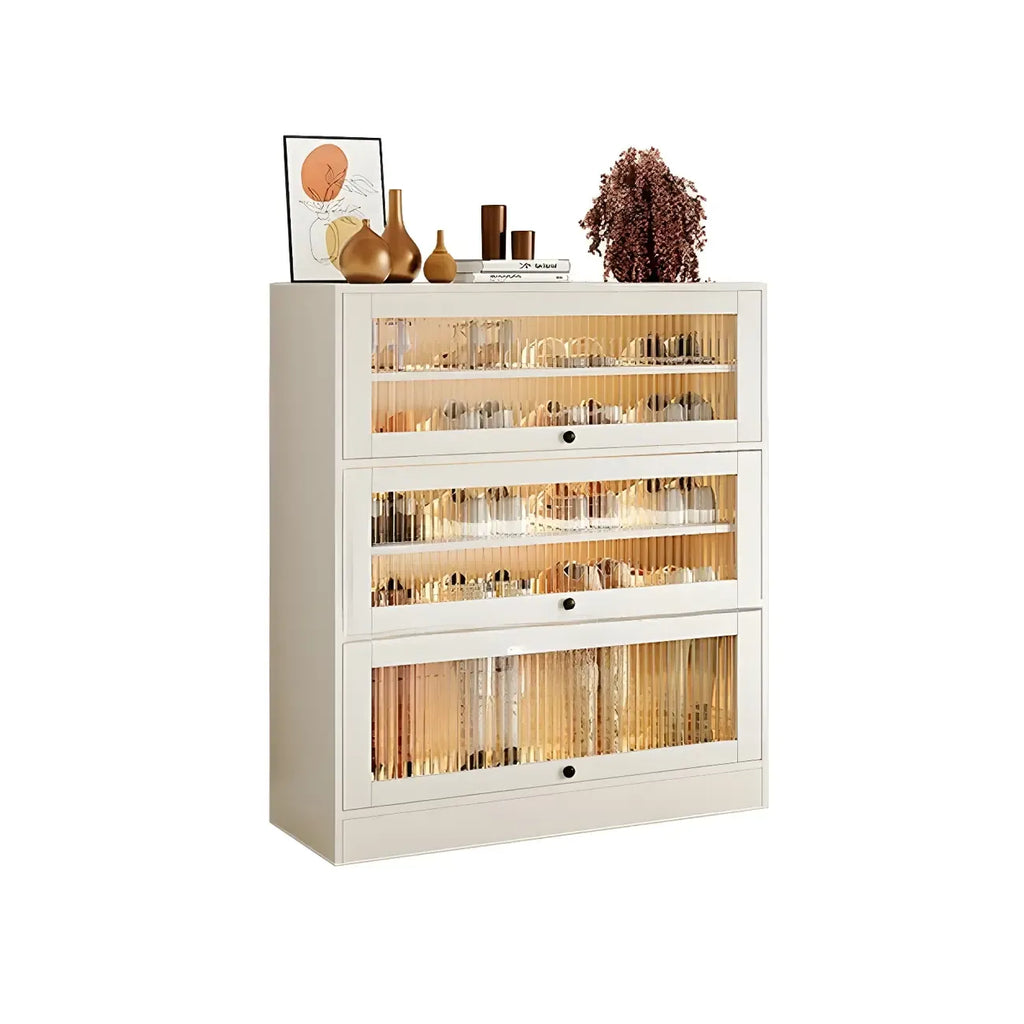 Meuble à chaussures en bois blanc avec portes vitrées pour couloir