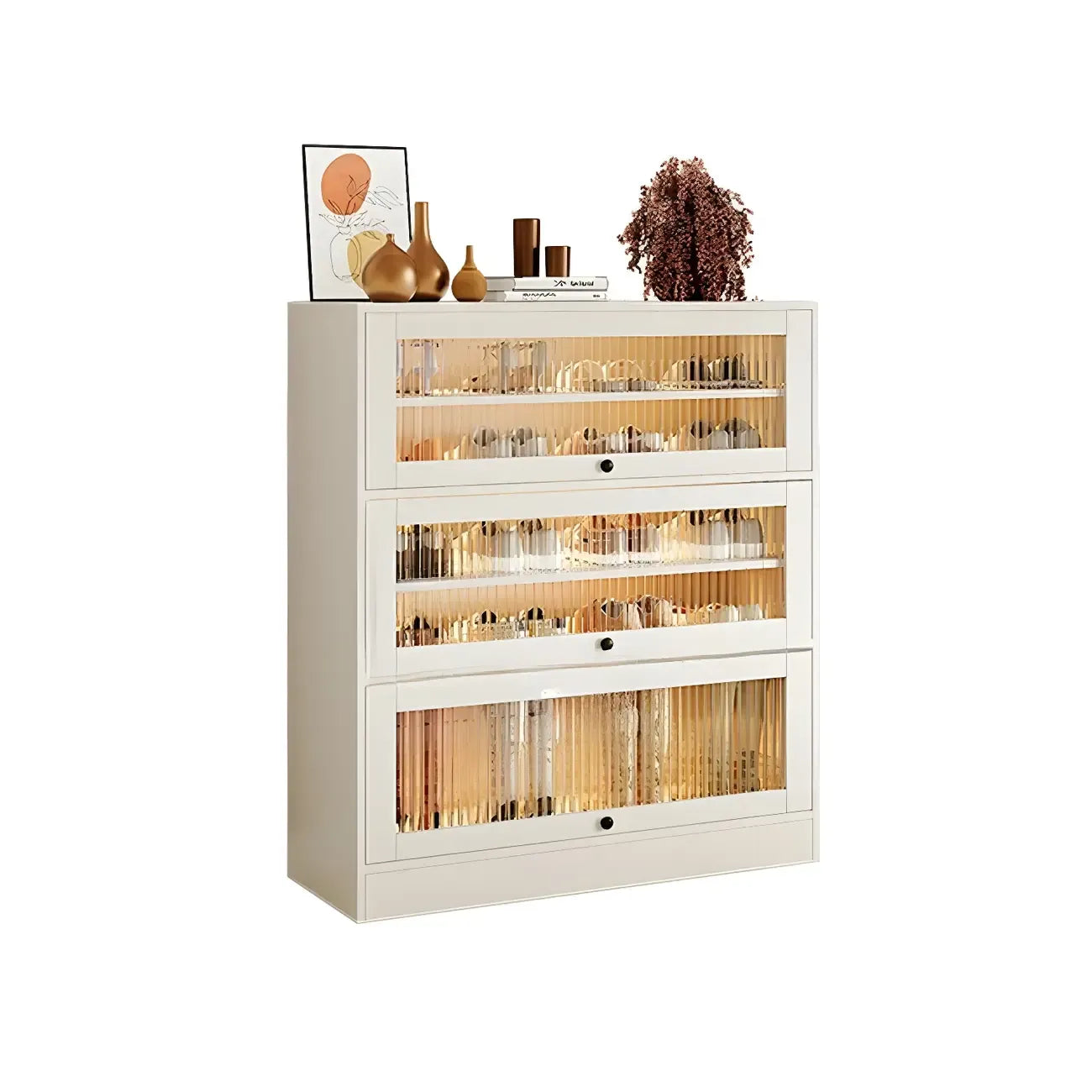 Meuble à chaussures en bois blanc avec portes vitrées pour couloir