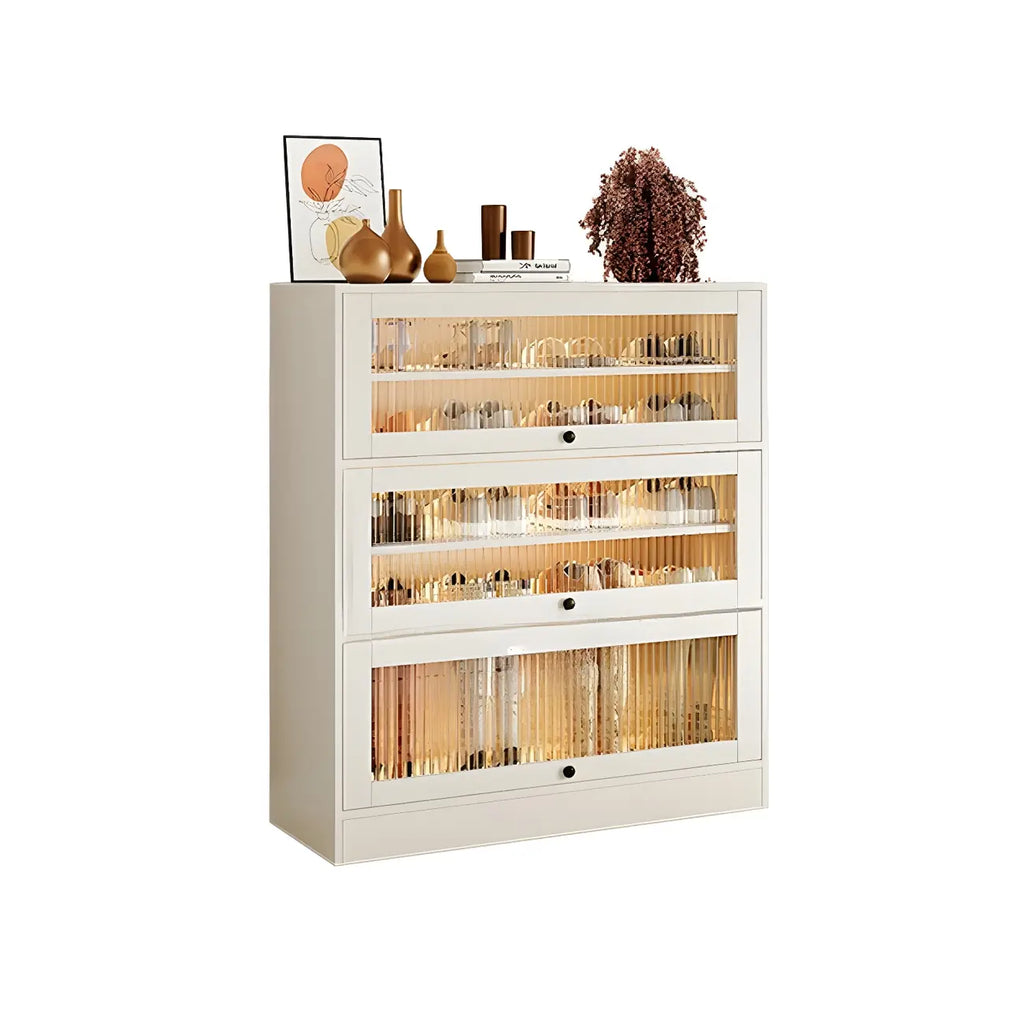 Meuble à chaussures en bois blanc avec portes vitrées pour couloir