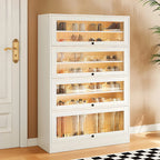 Meuble à chaussures en bois blanc avec portes vitrées pour couloir