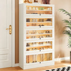 Meuble à chaussures en bois blanc avec portes vitrées pour couloir