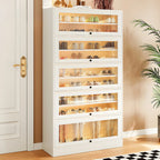 Meuble à chaussures en bois blanc avec portes vitrées pour couloir