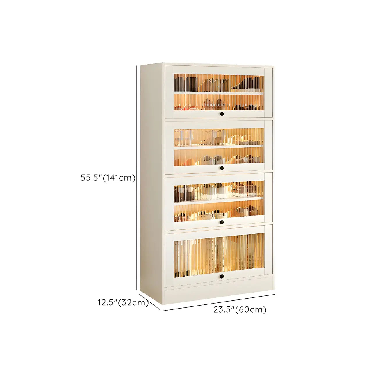 Meuble à chaussures en bois blanc avec portes vitrées pour couloir