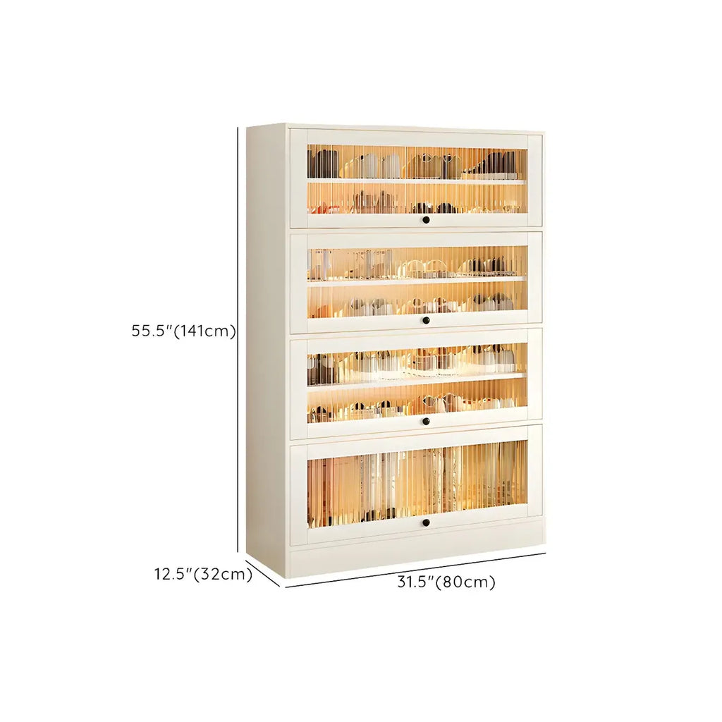 Meuble à chaussures en bois blanc avec portes vitrées pour couloir