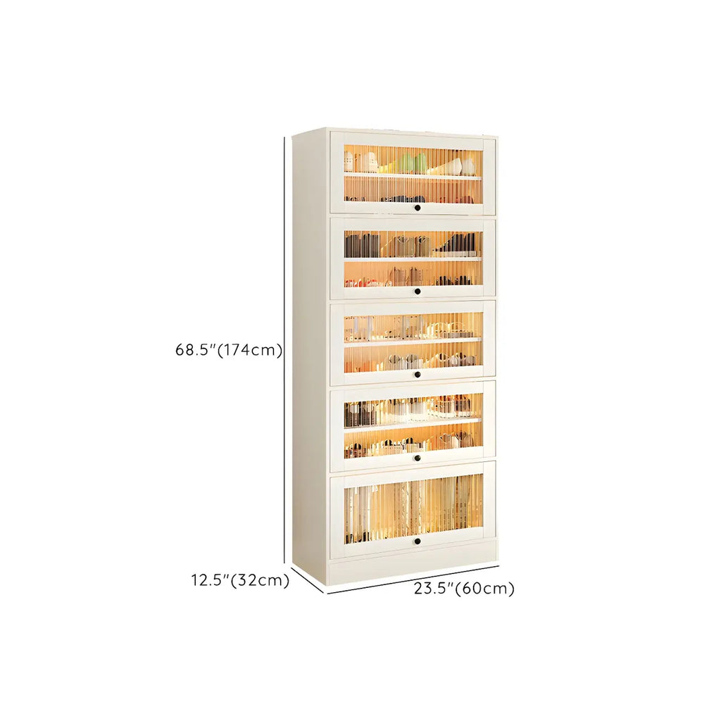 Meuble à chaussures en bois blanc avec portes vitrées pour couloir