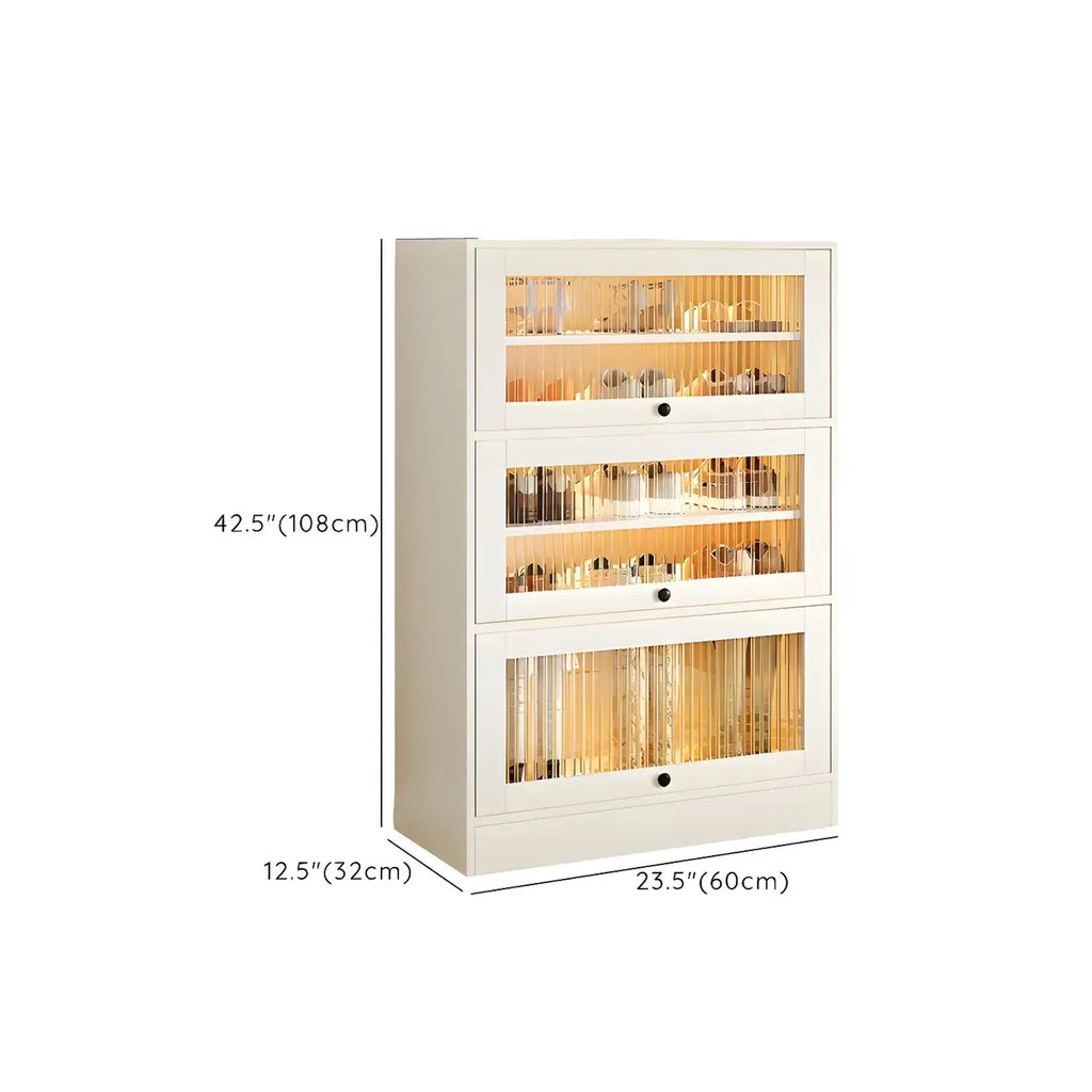 Meuble à chaussures en bois blanc avec portes vitrées pour couloir