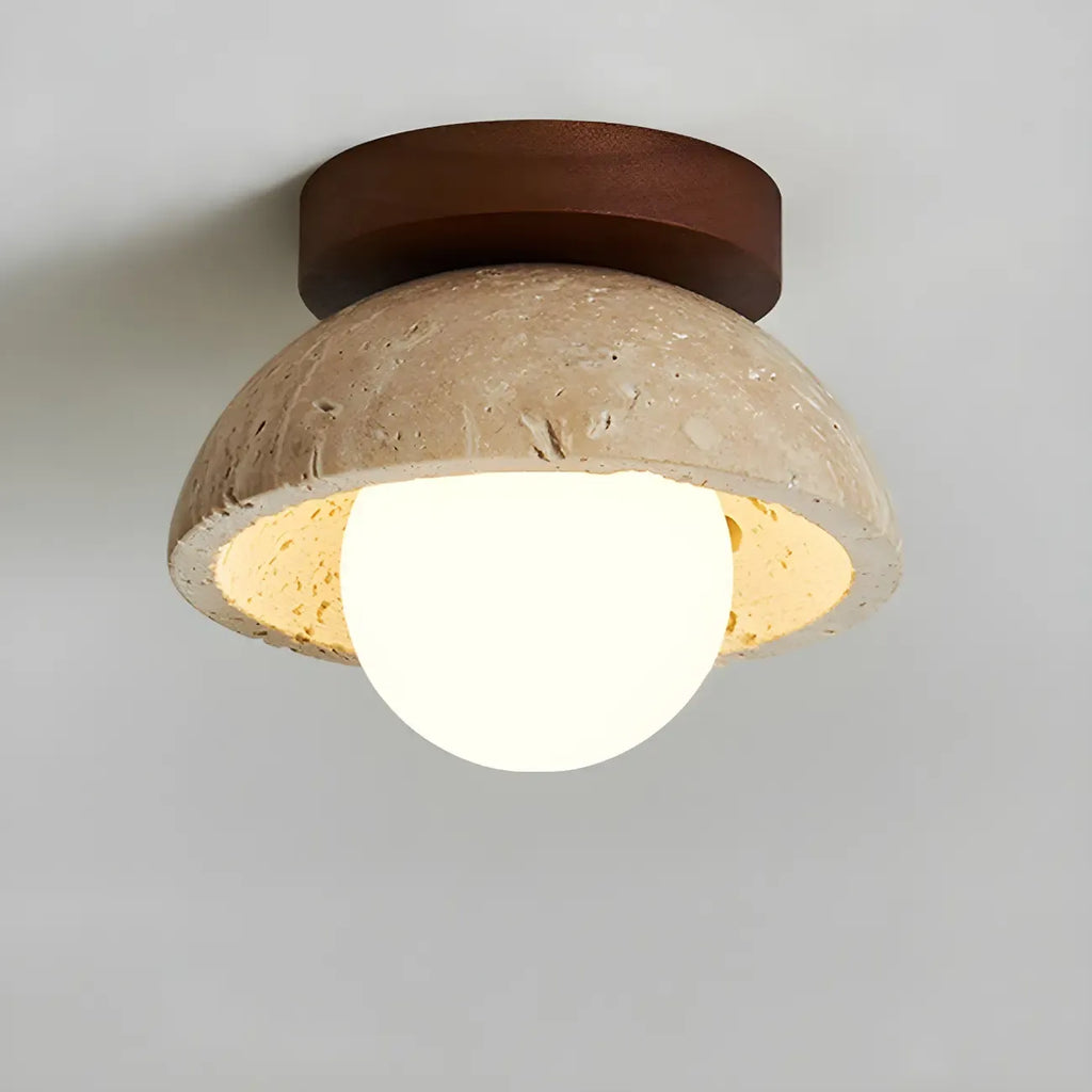 Plafonnier encastré en verre avec dôme en pierre beige et globe