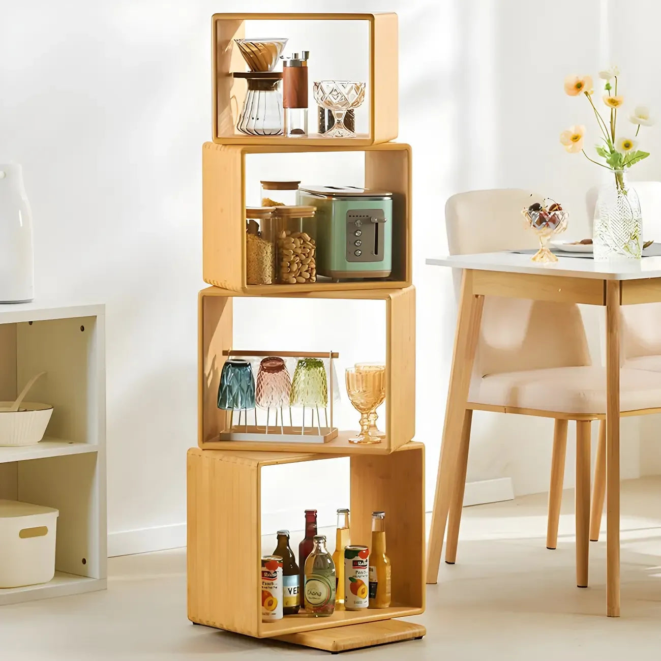 Libreria espositiva a cubo aperto in legno moderno a 4 ripiani