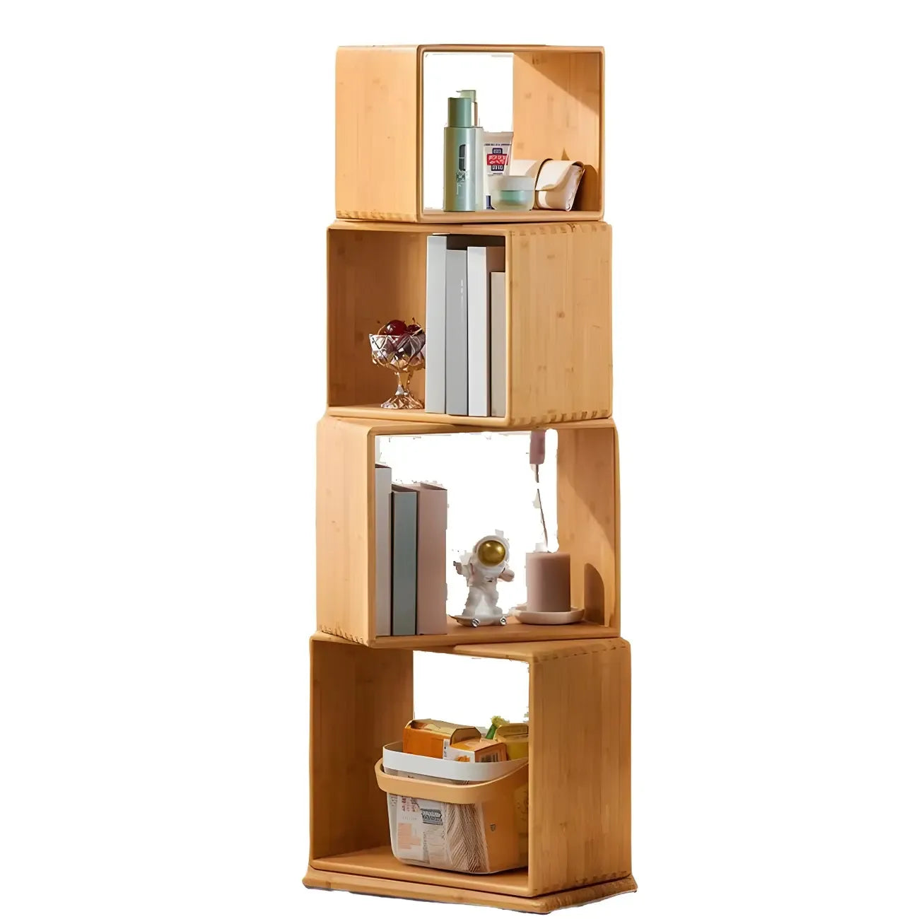 Libreria espositiva a cubo aperto in legno moderno a 4 ripiani