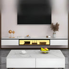 Mobile TV sospeso con luci a LED, piano in pietra bianca, 63 pollici