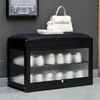 Banc de rangement à chaussures en bambou noir avec portes vitrées, entrée