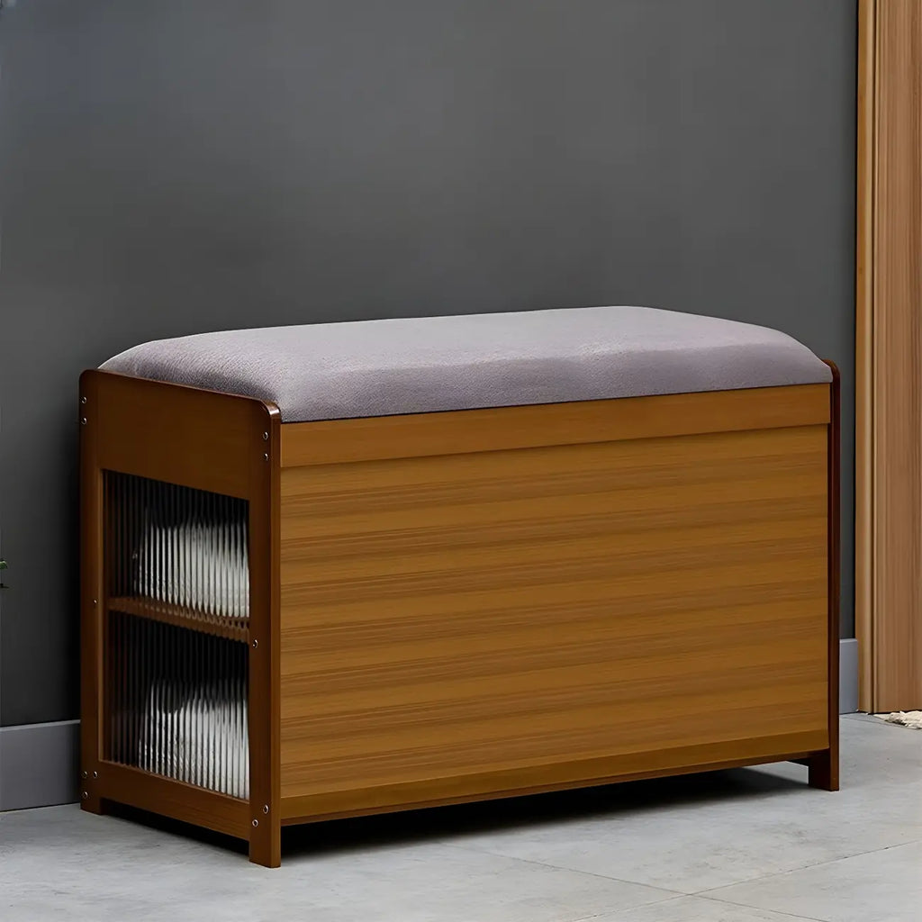 Banc de rangement à chaussures en bambou noir avec portes vitrées, entrée