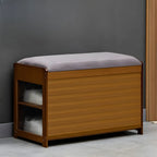 Banc de rangement à chaussures en bambou noir avec portes vitrées, entrée