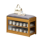 Banc de rangement à chaussures en bambou noir avec portes vitrées, entrée