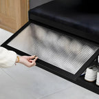 Banc de rangement à chaussures en bambou noir avec portes vitrées, entrée