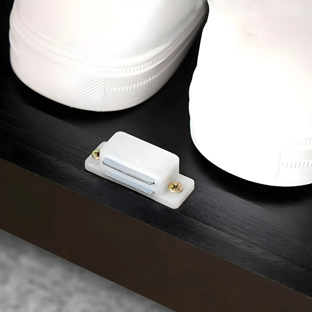 Banc de rangement à chaussures en bambou noir avec portes vitrées, entrée
