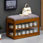 Banc de rangement à chaussures en bambou noir avec portes vitrées, entrée