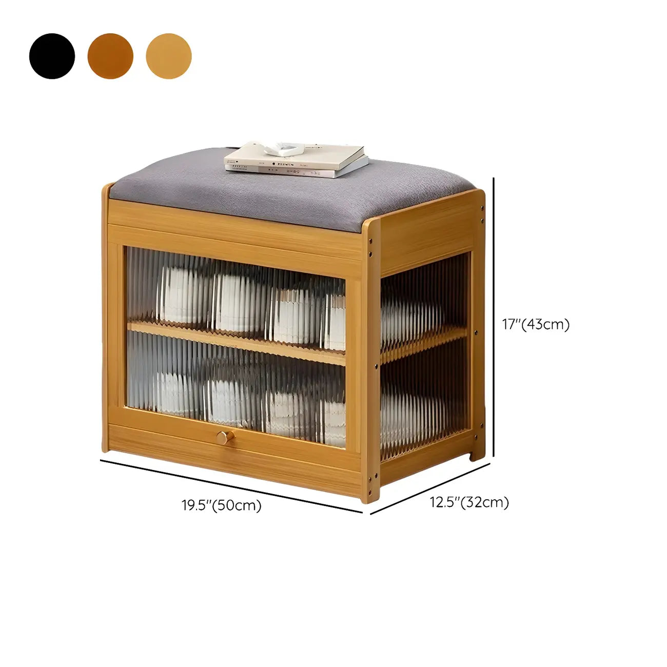 Banc de rangement à chaussures en bambou noir avec portes vitrées, entrée