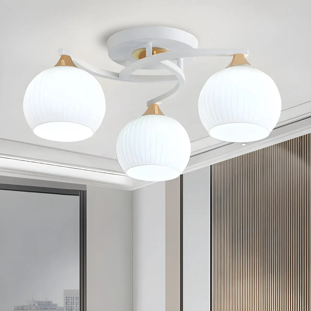 Plafonnier semi-encastré minimaliste en verre blanc dôme
