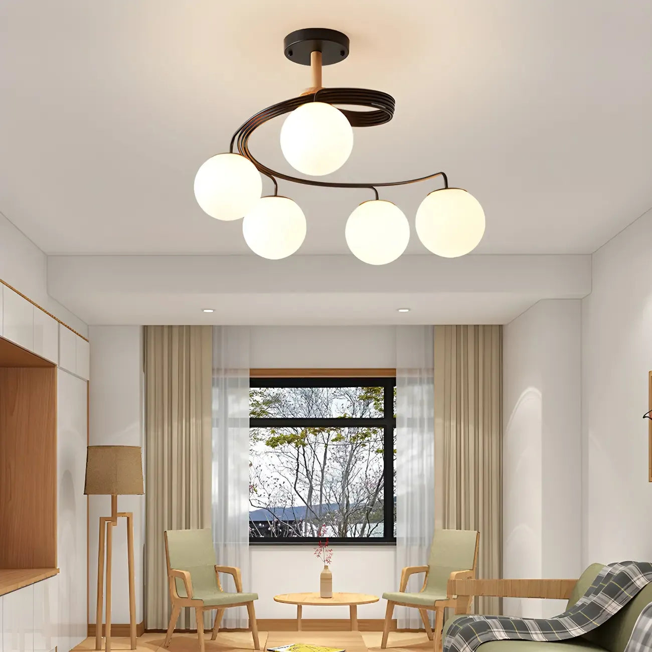 Plafonnier semi-encastré moderne en métal avec ampoule globe.