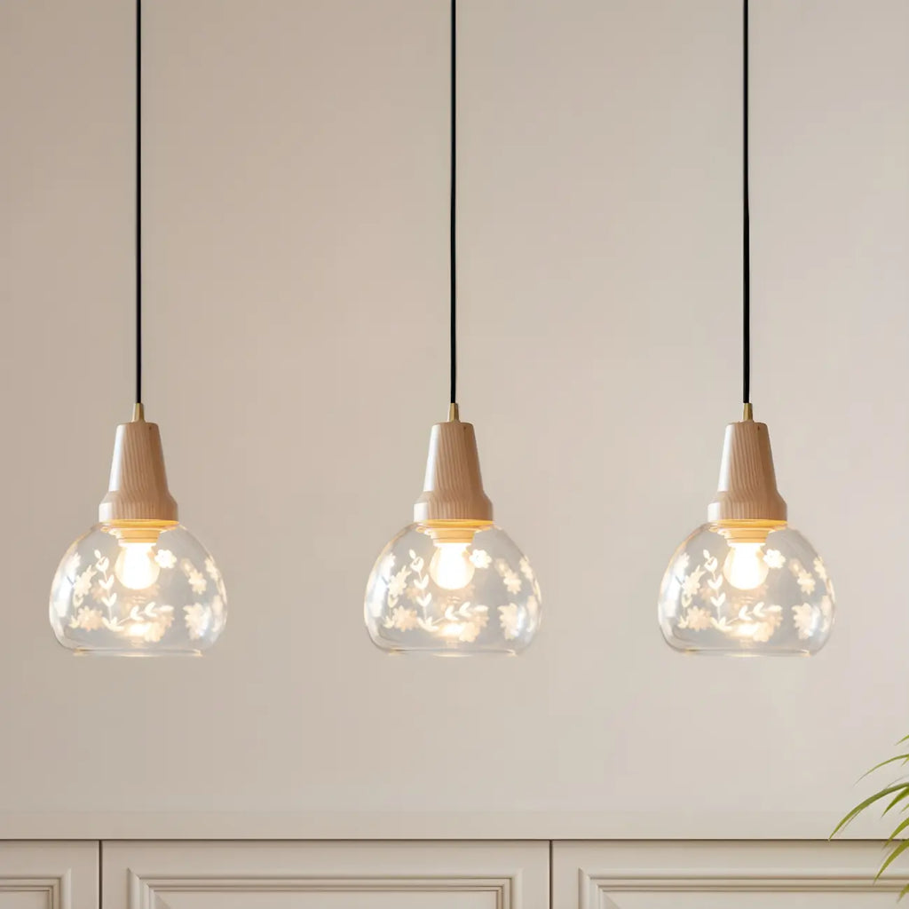 Suspension élégante en verre transparent pour îlot de cuisine