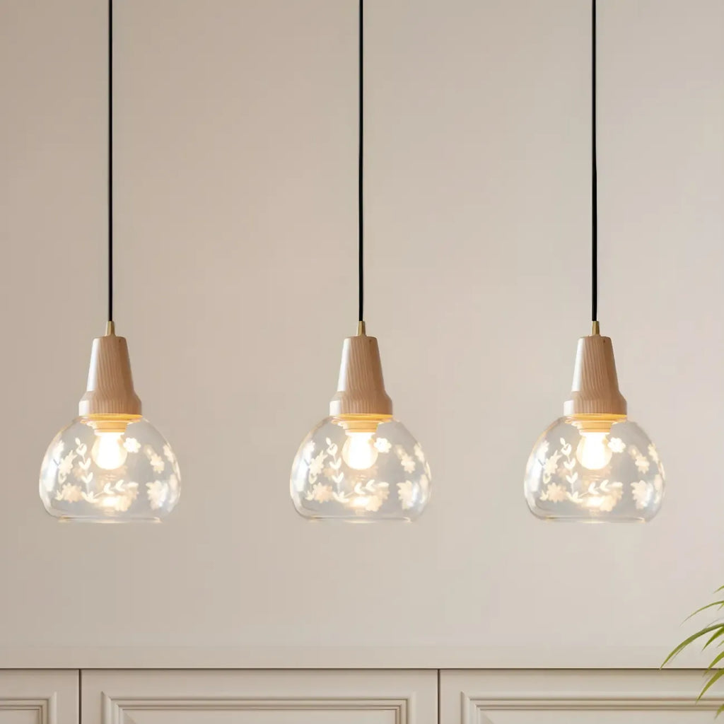 Suspension élégante en verre transparent pour îlot de cuisine
