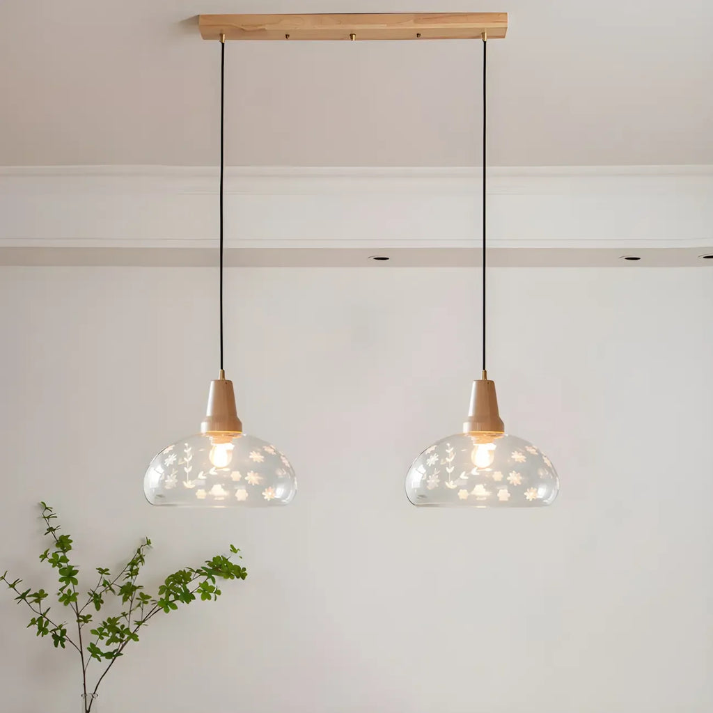 Suspension élégante en verre transparent pour îlot de cuisine