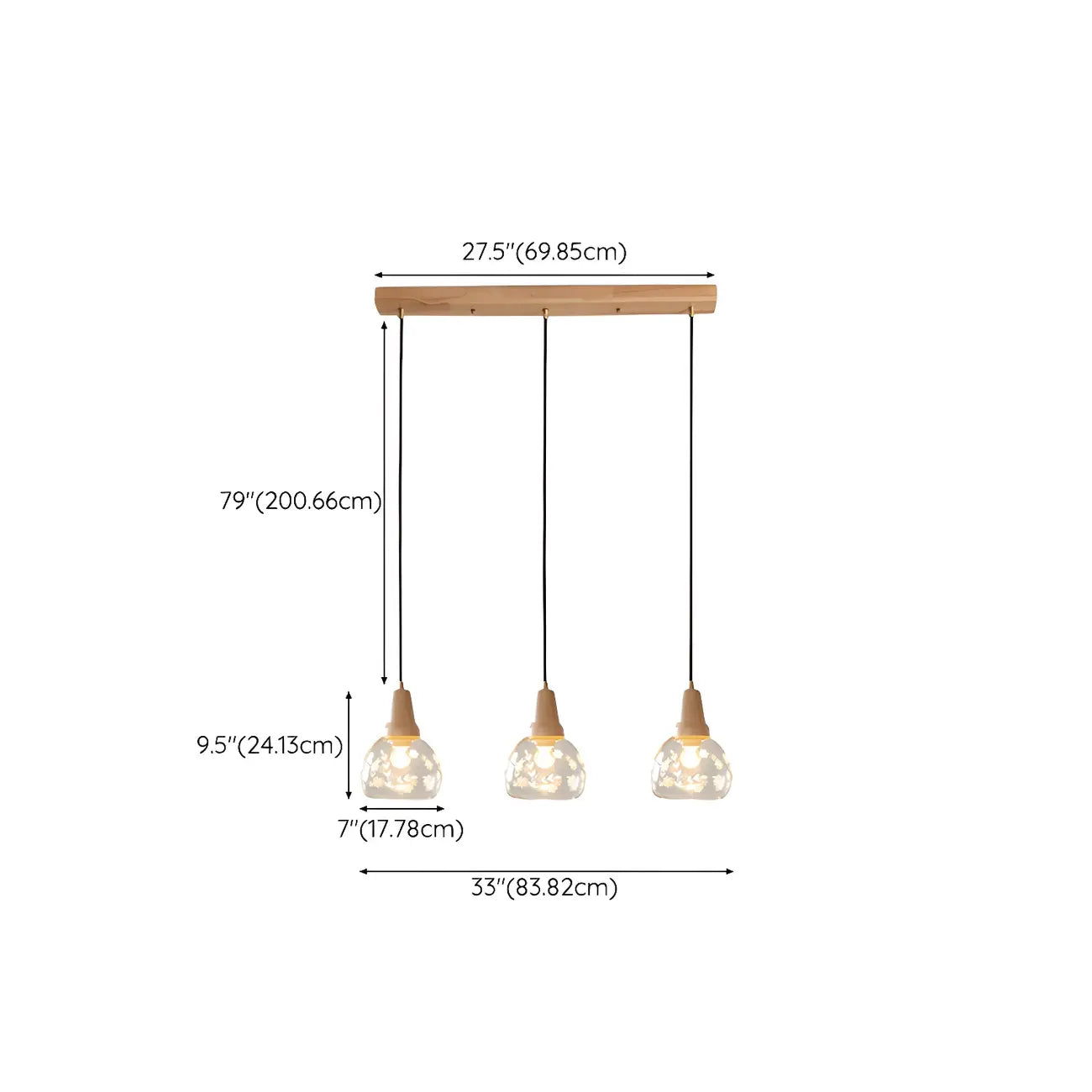 Suspension élégante en verre transparent pour îlot de cuisine