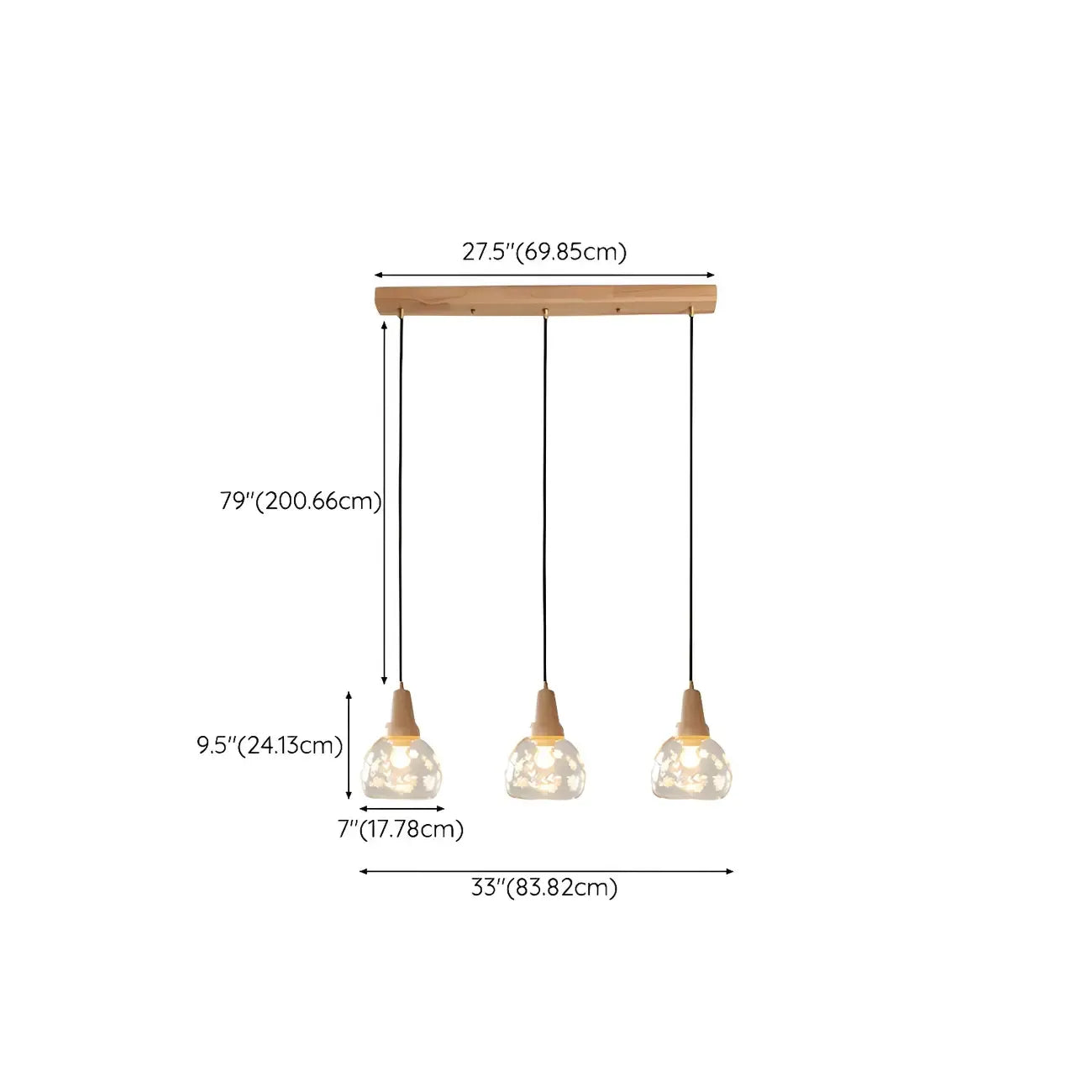 Suspension élégante en verre transparent pour îlot de cuisine